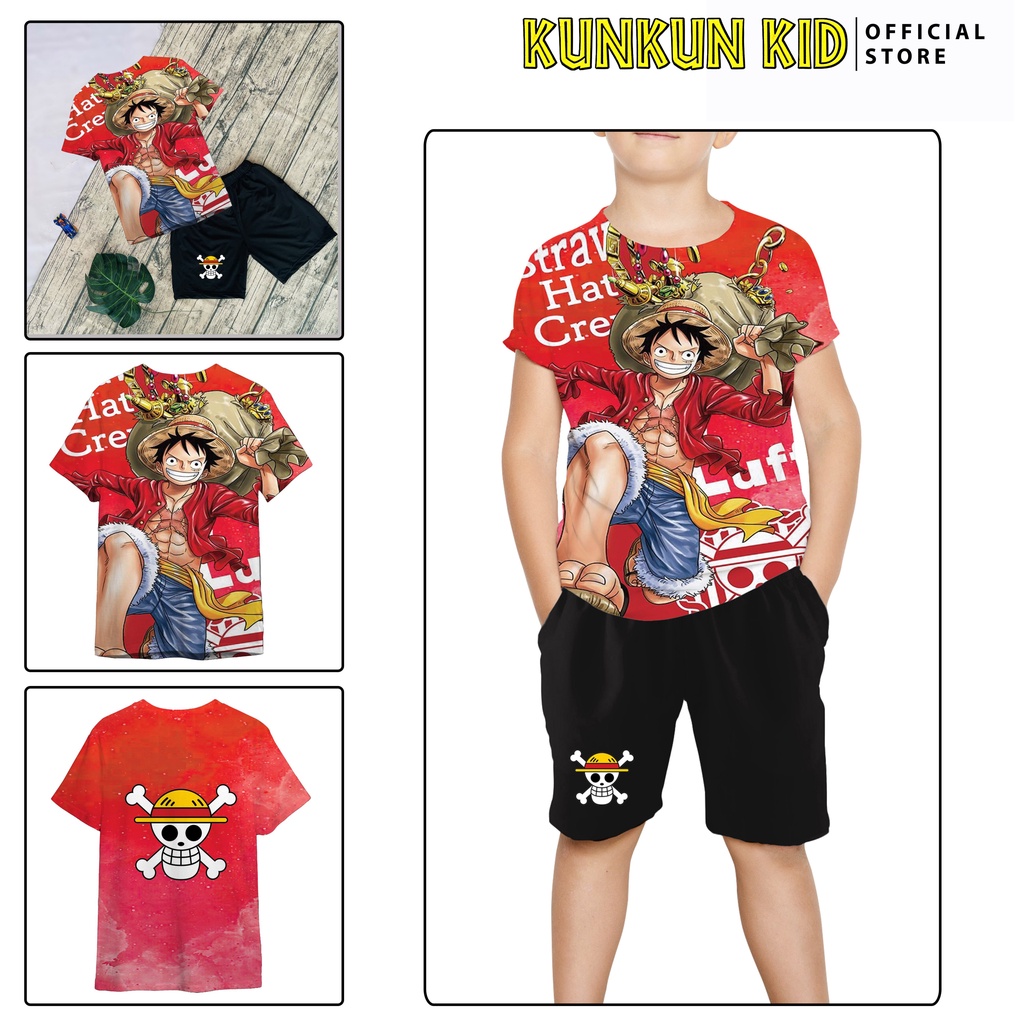 Áo bé trai thun lạnh in 3D hình Luffy vua hải tặc Kunkun Kid AD0001-05 (Quần mua riêng)