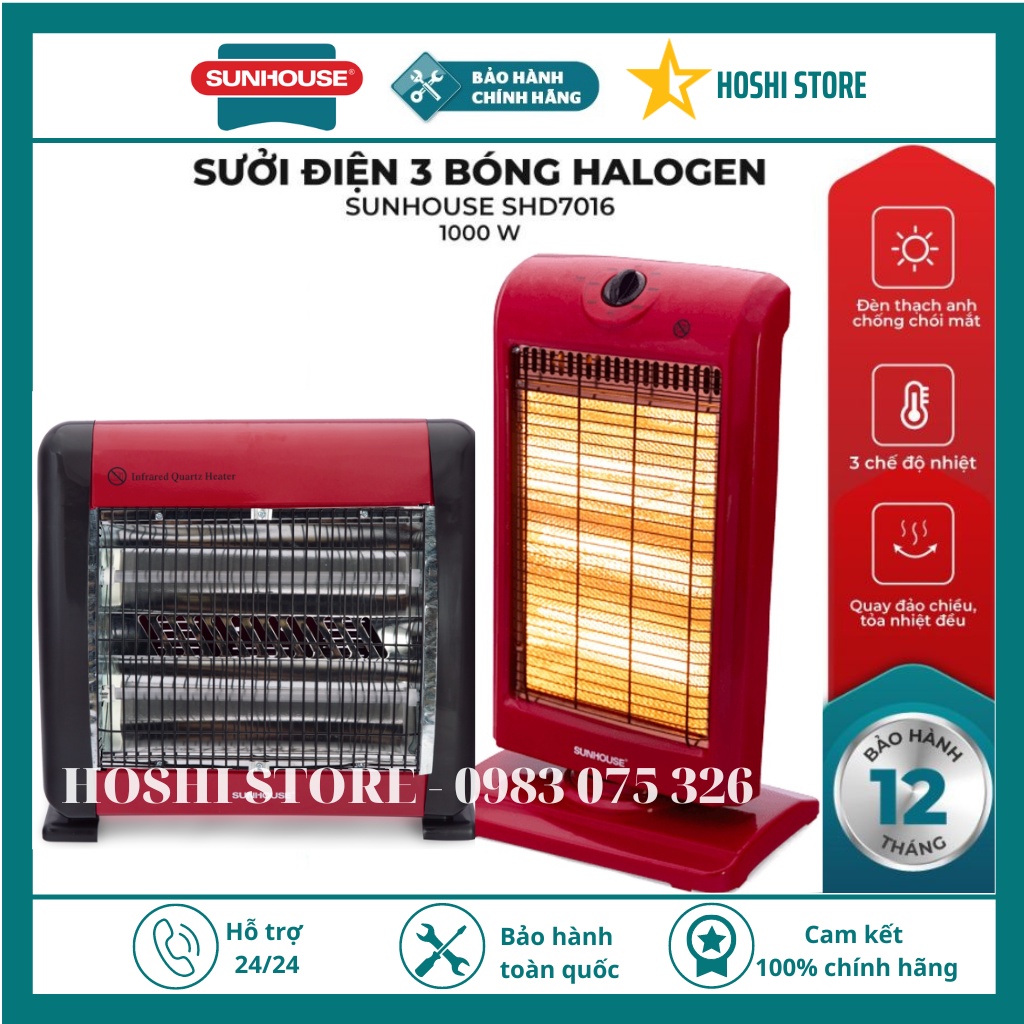[BẢO HÀNH 12 THÁNG] Sưởi điện 3 bóng Halogen Sunhouse SHD7016 , máy sưởi làm ấm tốc độ siêu nhanh tỏa nhiệt đều