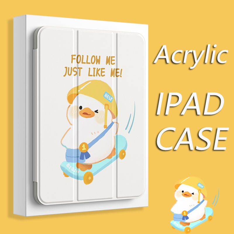 Ốp Máy Tính Bảng Dành Cho iPad Air 4 gen9 / gen8 / gen7 10.2 mini6 Air4 / Air5​​Ốp Máy Tính Bảng Bằng acrylic Hình Chú Vịt Dễ Thương Kèm Ngăn Đựng Bút Cho iPad gen5 / gen6 gen10 10.9 pro11 2020