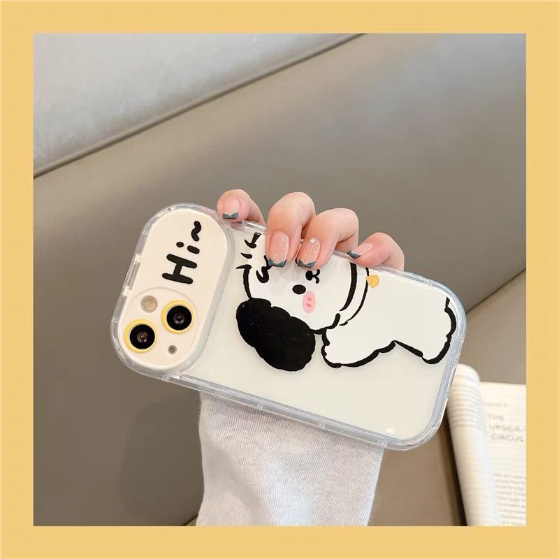 Ốp lưng iphone camera Mô hình chó con hoạt hình trang điểm nhỏ gương giá đỡ 7 / 7plus / 8 / 8plus / X / xs / xsmax / 11 / 12 / 13 / 14 / Plus / pro / pro max-5054