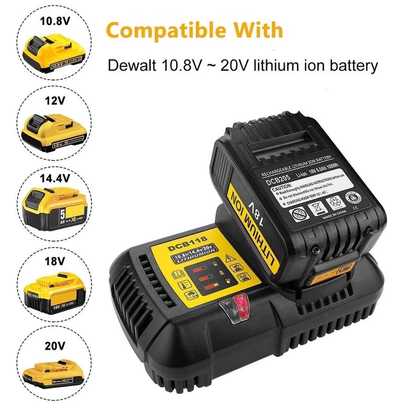 Bộ sạc pin DCB118 DCB112 cho pin lithium Dewalt 10.8V 12V 14.4V 18V 20V