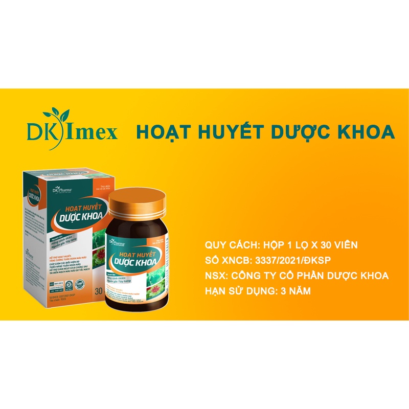 Viên uống Hoạt Huyết Dược Khoa - Giúp hoạt huyết  , giảm nguy cơ tai biến , tăng cường tuần hoàn não , ngủ ngon giấc.