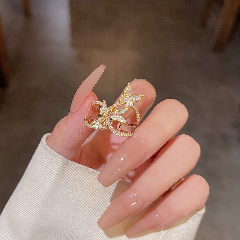 Nhẫn Hở Hình Bướm Dát Đá Sang Trọng Thanh Lịch Có Thể Điều Chỉnh Phong Cách Hàn Quốc Cho Nữ