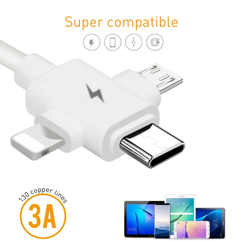 Dây Cáp Sạc Nhanh USB Loại C 3 Trong 1 Cho iPhone 12 pro max