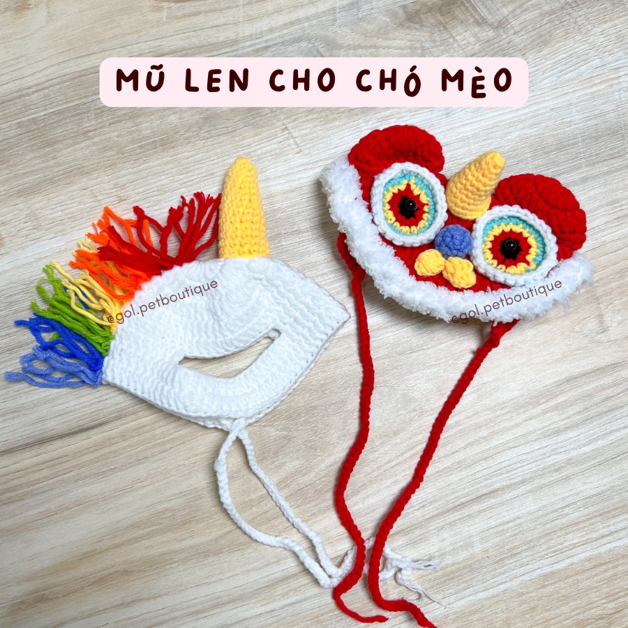 Nón len unicorn, mũ len đầu lân Tết 2023 cho chó mèo thú cưng