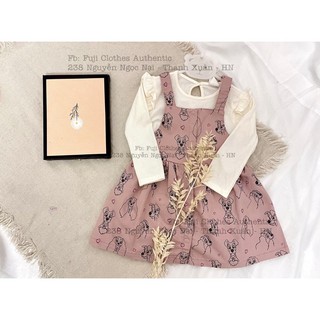 Bộ váy HM bé gái váy yếm kèm áo thun trắng hồng minnie auth