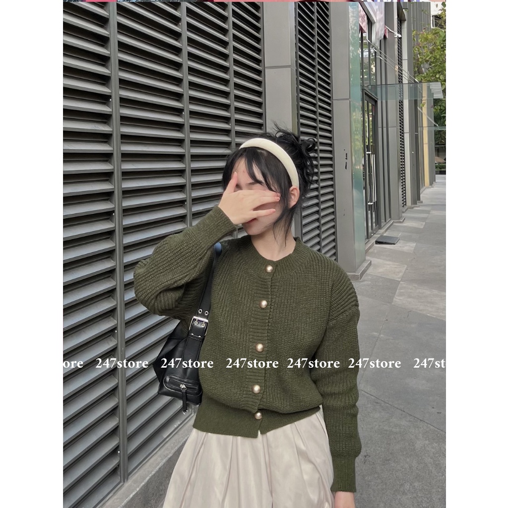 Áo len cardigan trơn form rộng cúc đồng mã Cardigankhuyvang6655_P13k24