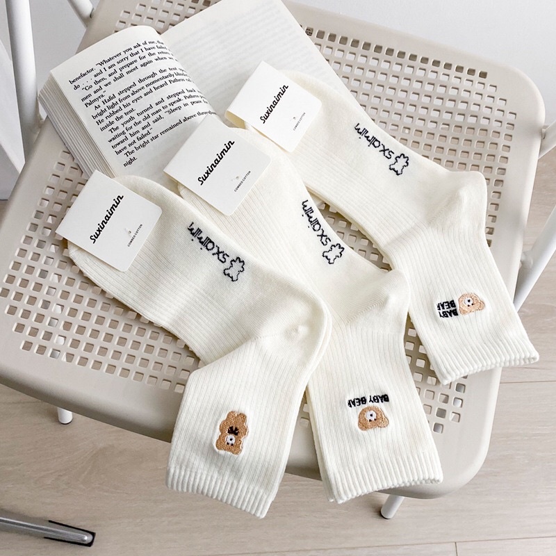 Tất cao cổ Baby Bear thêu hình