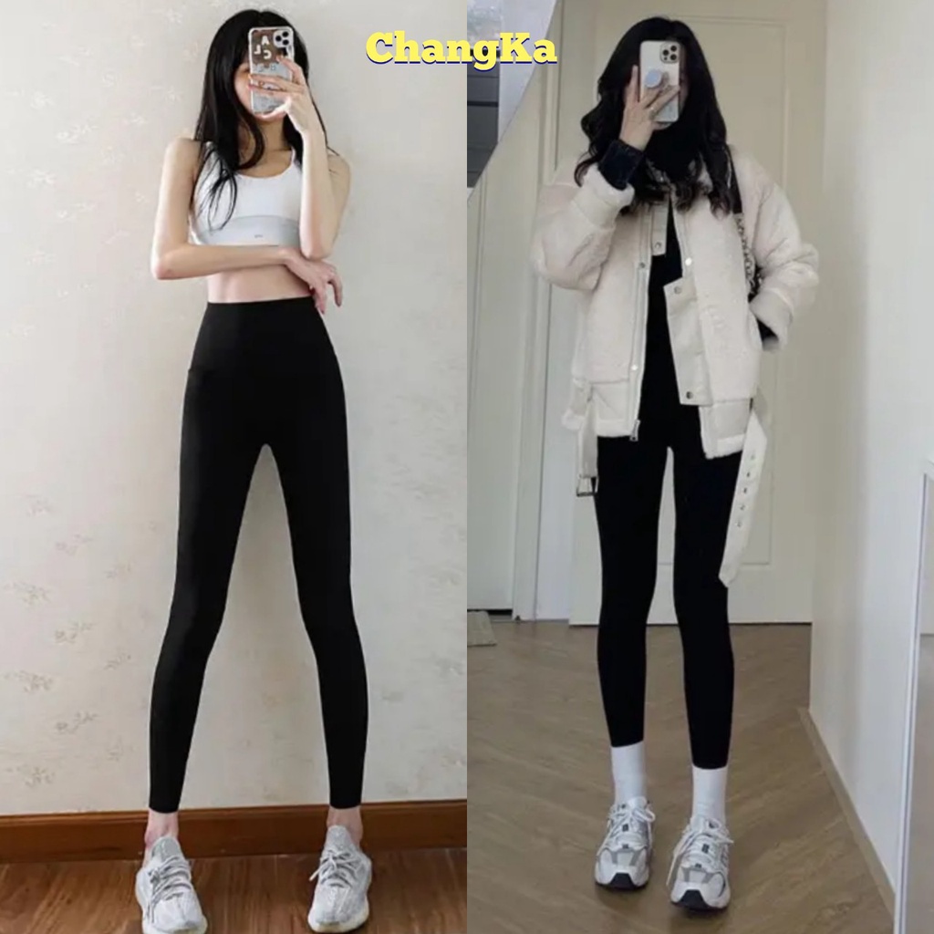 Quần legging dài nữ cạp cao gen bụng co giãn vải cotton Hàn cao cấp tôn dáng Quần Legging lưng cao ôm bó thể thao đi học