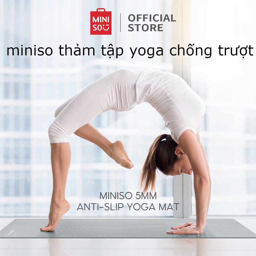 Miniso thảm yoga chống trượt 5mm thảm tập yoga hai mặt, chất liệu an toàn, cao cấp，với dây đeo vai（4mm/5mm）