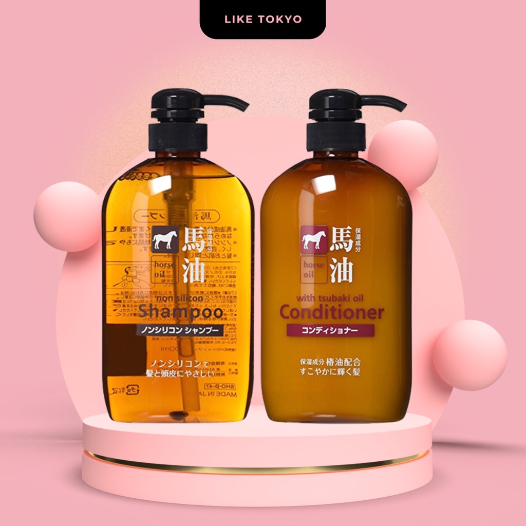 Dầu Gội Xả Mỡ Ngựa Horse Oil Cosme Station Không Silicon Mềm Mượt tóc 600ml Nhật Bản