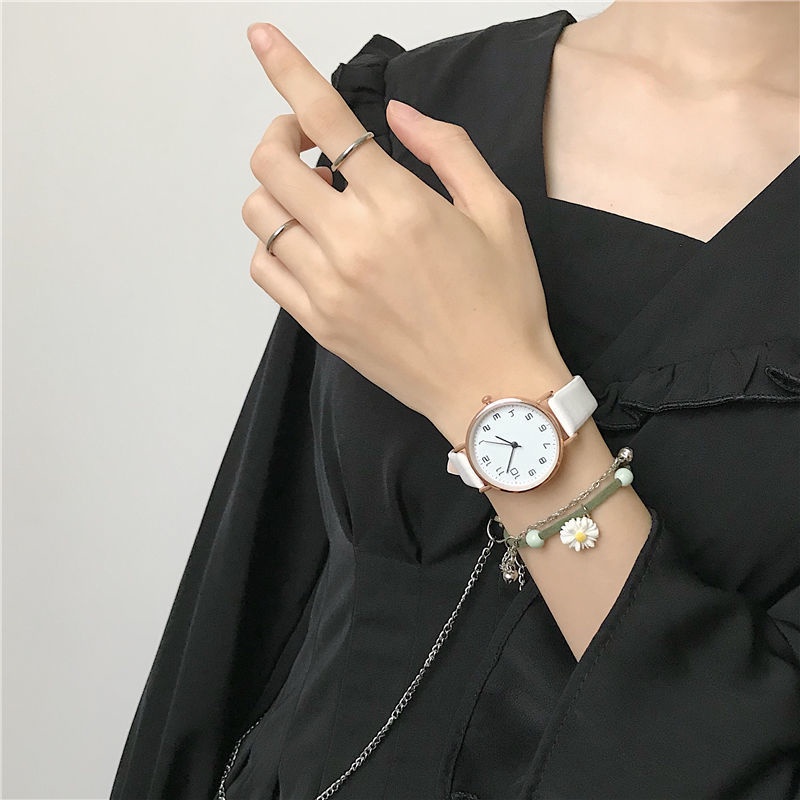 Đồng Hồ Thạch Anh Màu Xanh Lá Cây Đơn Giản Phong Cách Retro Cho Nữ Sinh Trung Học Trung Học