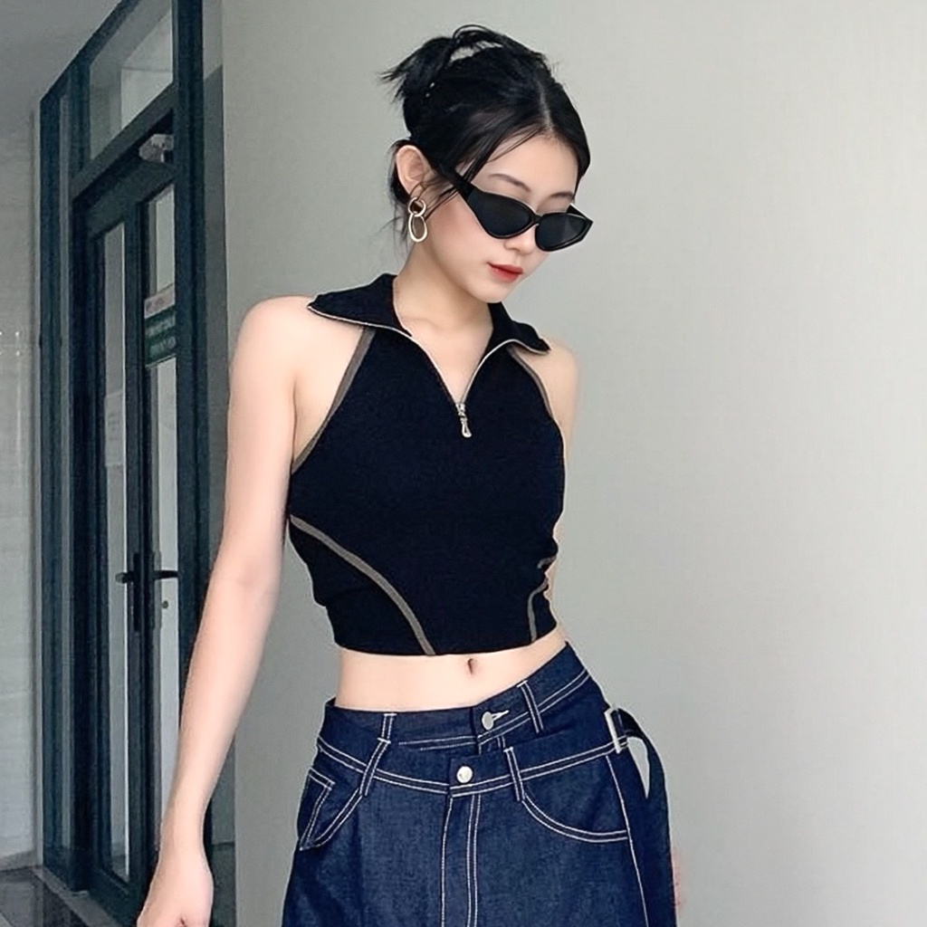 Áo thun MAYBI cổ lọ có dây kéo nhiều màu