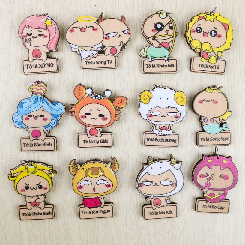 Móc Khóa 12 Cung Hoàng Đạo Làm Bằng Gỗ