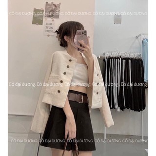 Áo tweed dạ trơn basic cài khuy dáng ngắn