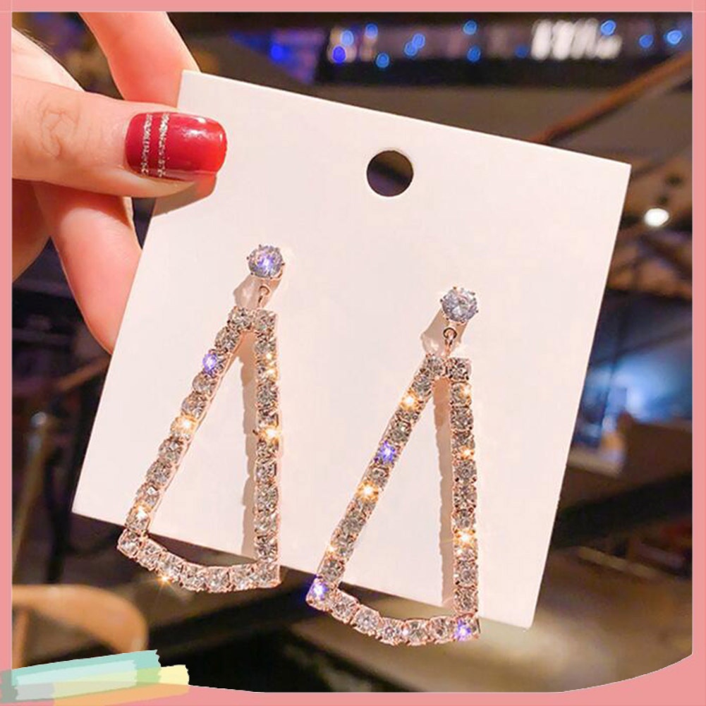 Đôi khuyên tai hình tam giác đính kim cương giả thời trang cho nữ