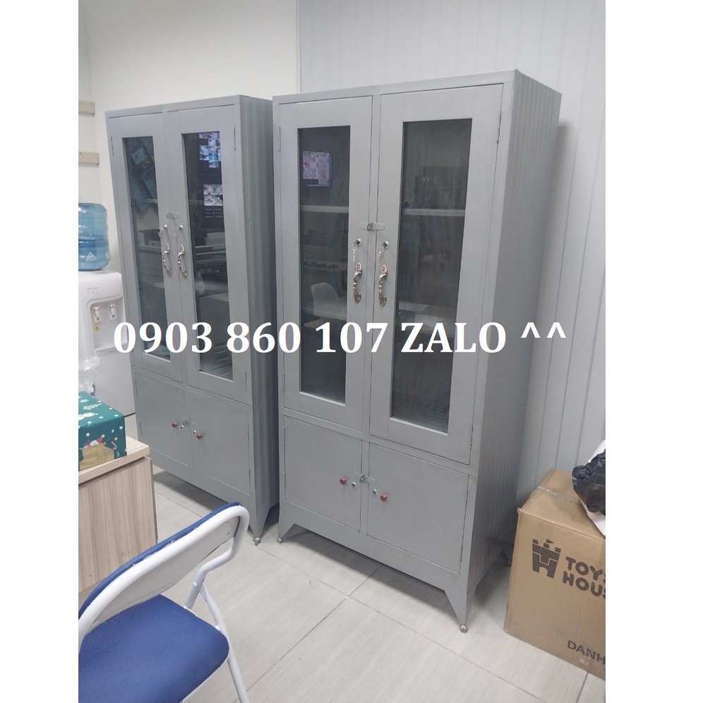 TỦ HỒ SƠ KÍNH ĐỰNG TÀI LIỆU VĂN PHÒNG dày 3 jem sơn dầu màu xám để giấy tờ