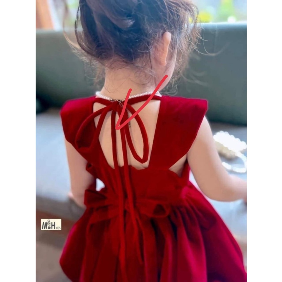 Váy Đầm Nhung Đỏ Bé Gái, Hàng Chuẩn Có Nơ Sau Điệu Đà Diện Tết Cho Bé Gái Từ 8 - 18kg