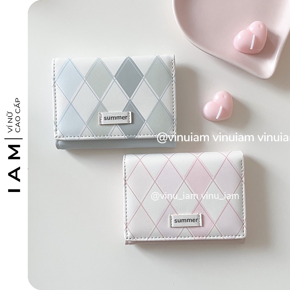 Ví nữ mini gập kẻ sọc caro đơn giản ví đa năng phong cách Hàn Quốc - V05
