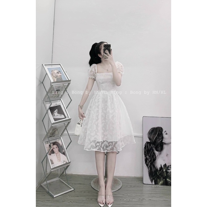 ĐẦM TRẮNG CÓ LÀM ANH SAY NẮNG -ĐẦM TƠ BƯỚM CÓ MÚT LÓT NGỰC CỔ VUÔNG TAY NGẮN HỞ LƯNG CỰC NỮ TÍNH TAO NHÃ ĐI CHƠI DỰ TIỆC