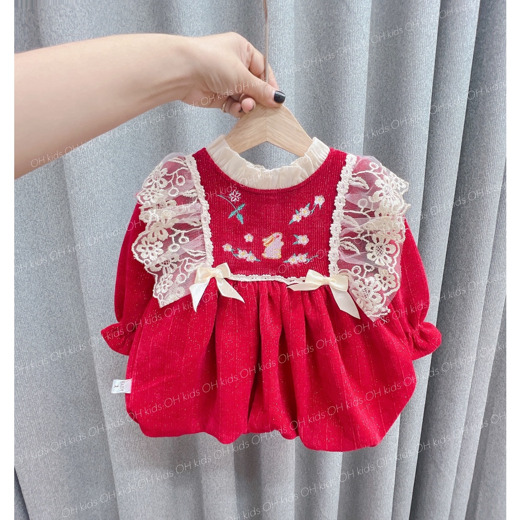 Váy Nhung Nhũ Cho Bé Gái WOWKIDS Lót Bồng Thêu Hoa Phối Ren Cánh Tiên Cho Bé Từ 8-14kg