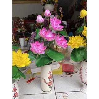 Cành  hoa sen xốp  2 bông,  1 nụ