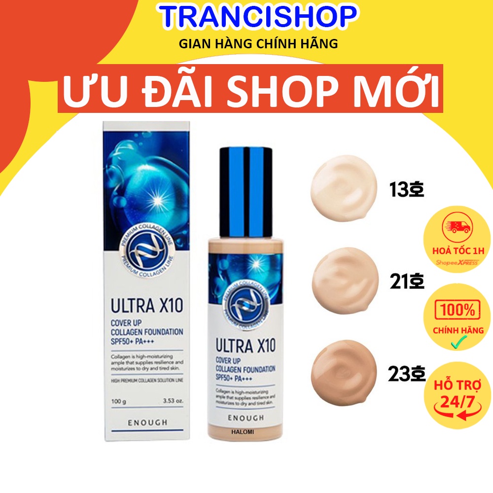 Kem nền Collagen Ultra X10 Cover Up Enough 100ml Hàn Quốc makeup phù hợp cho tất cả các loại da TRANCI