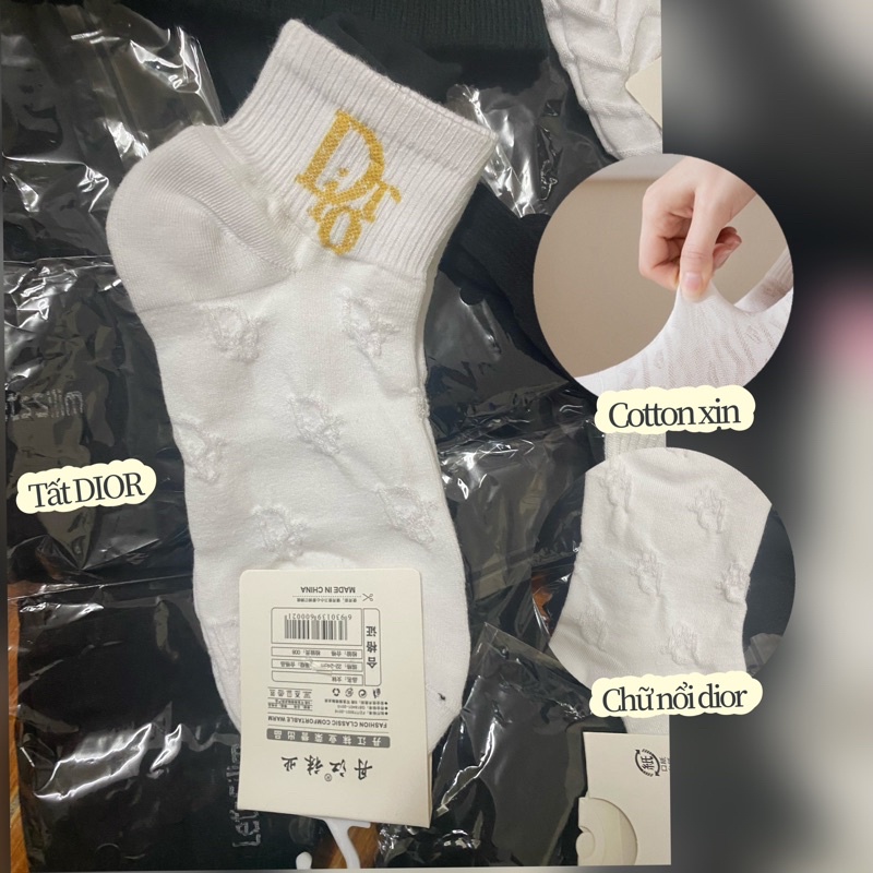 Tất/Vơ Nữ DIOR Cao cấp Màu Trắng Chất Liệu Cotton Thấm Hút Mồ hôi Tuyệt đối
