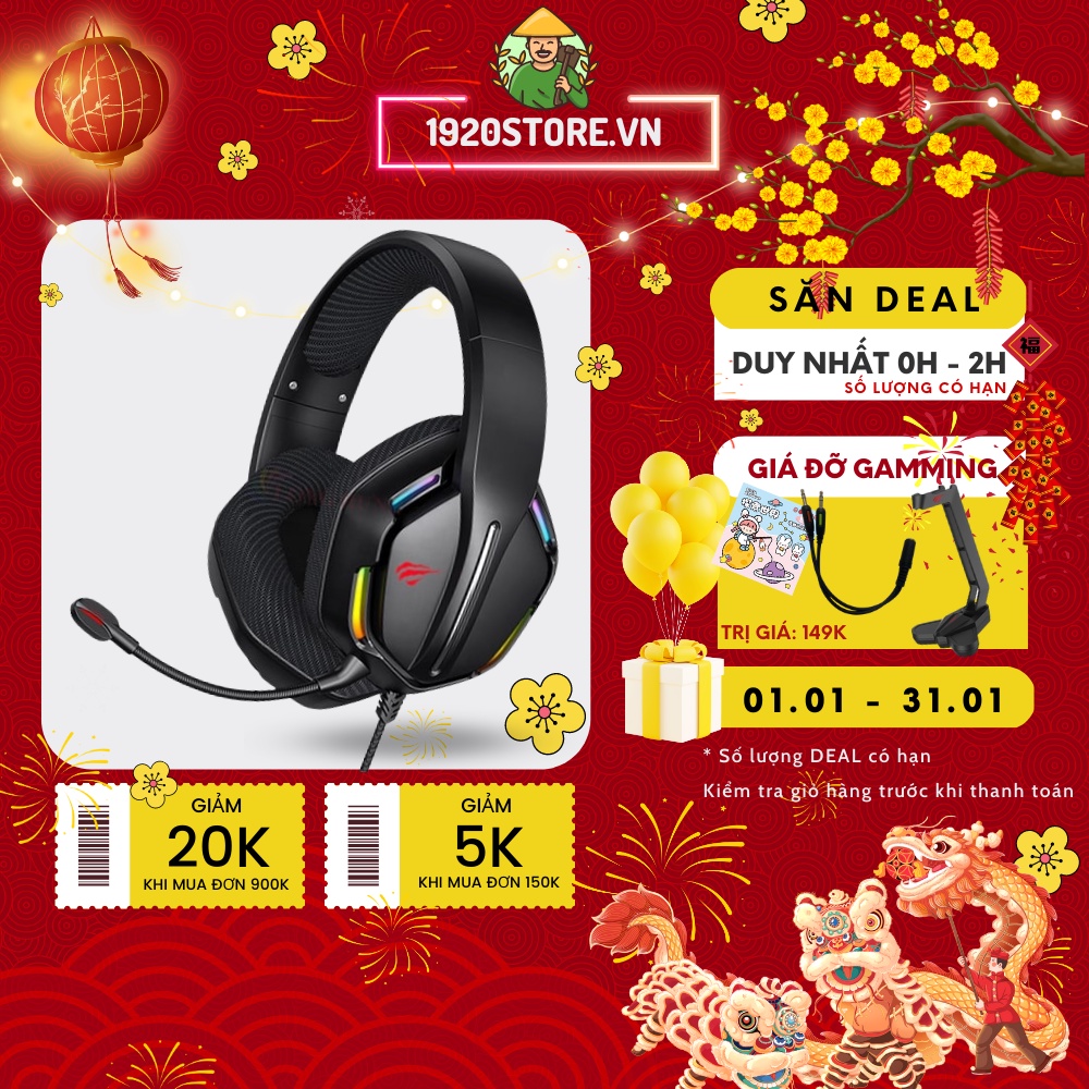 【Giao Hỏa Tốc】Tai Nghe Gaming Headphone HAVIT H2012D, Driver 50mm LED RGB 36 Chế Độ, Mic Khử Ồn - Chính Hãng BH 12 Tháng