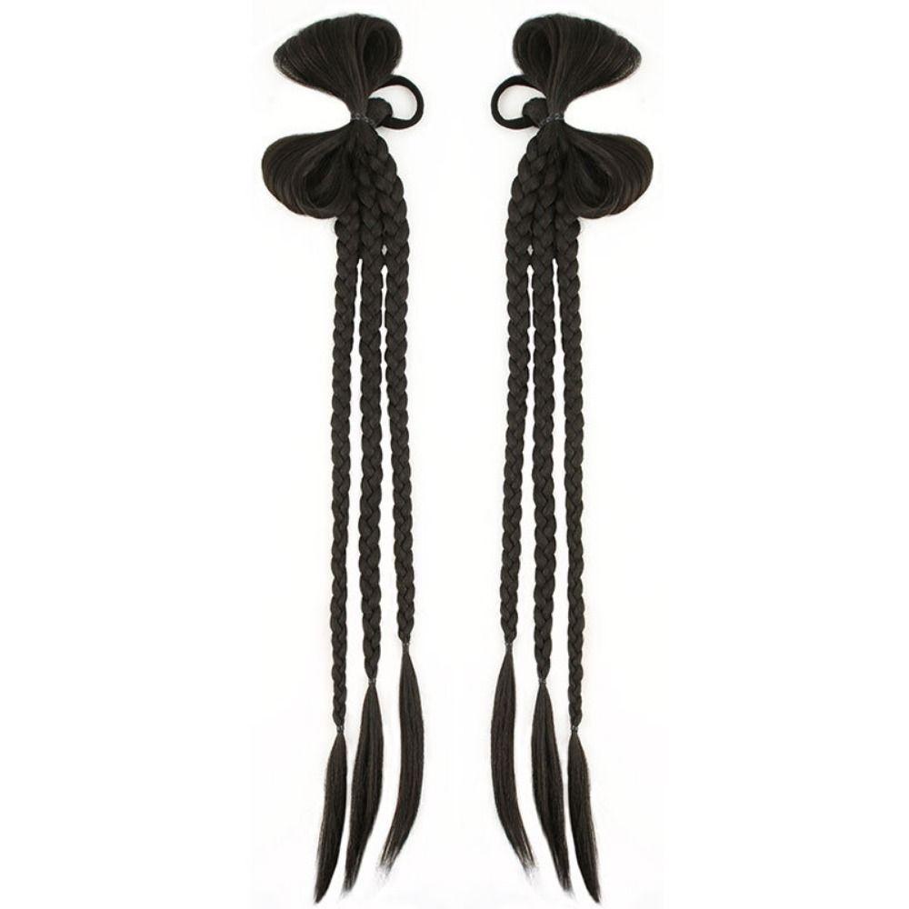 Tóc Giả Thắt Bím Bằng Cao Su Màu Nâu / Đen Thời Trang Cho Nữ 2life