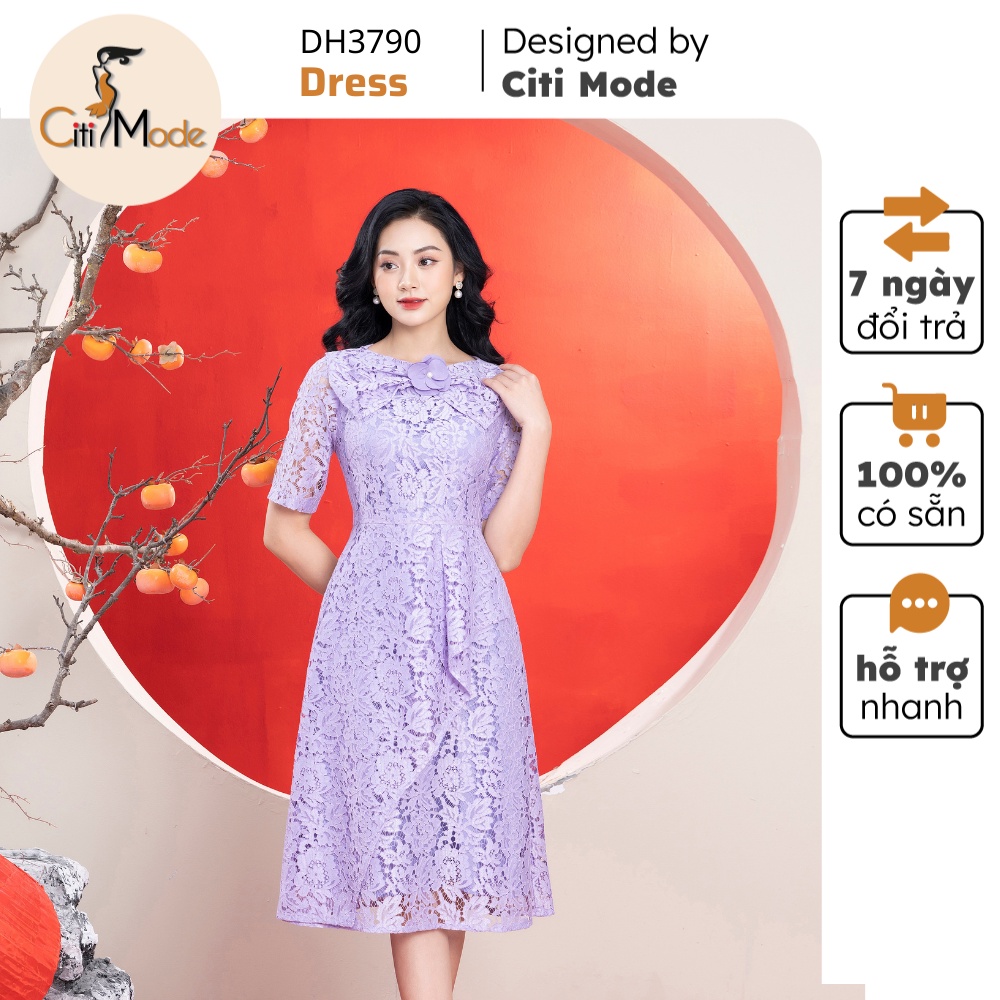 Đầm công sở CITI MODE FASHION thiết kế kiểu ren tím chân váy phối vạt DH3790