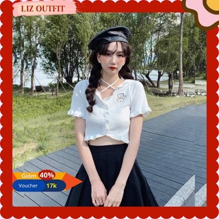 Áo croptop len cột dây dễ thương Áo thun dây chéo 🐻