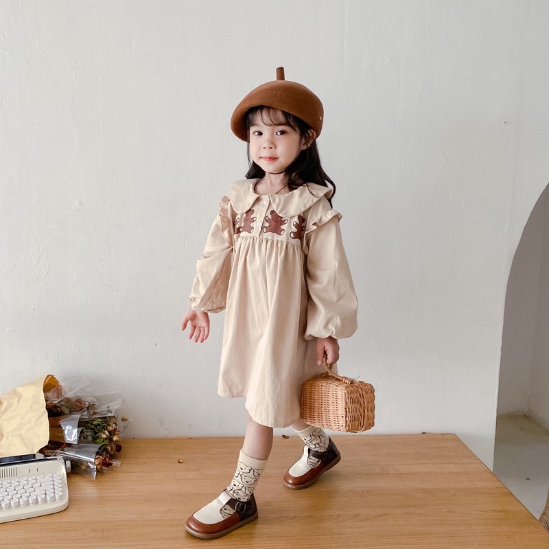 VÁY TRẺ EM VINTAGE HÀN QUỐC IN HÌNH GẤU