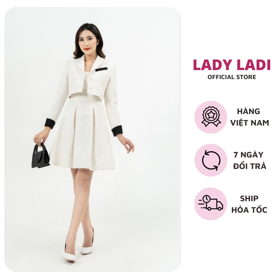 Áo vest croptop phối đầm dạ tweed 2 dây dáng xòe LADI công sở, đi tiệc, đi chơi SE022