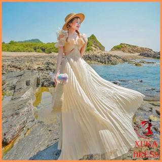  Maxi đi biển trễ vai viền bèo siêu xinh đầm váy nữ dáng dài thích hợp du lịch sống ảo 
