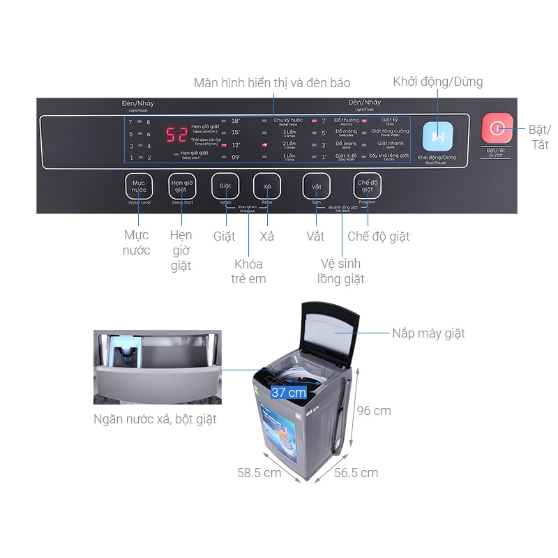 Máy giặt Casper 9.5 kg WT-95N68BGA - Hàng chính hãng