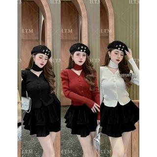 Áo len khuy kẹo tay dài cổ kèm dây chocker - chất len mịn đẹp VIENS STORE