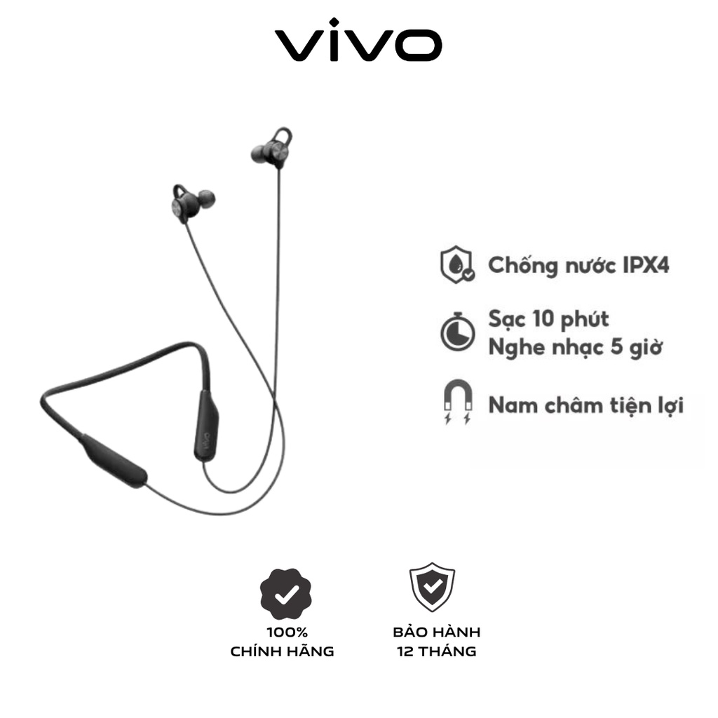 Tai nghe không dây vivo Sport Lite Bluetooth 5.0 - Thời Gian Sử Dụng 18 Tiếng - Màu Đen/Xanh Lam - Hàng Chính Hãng