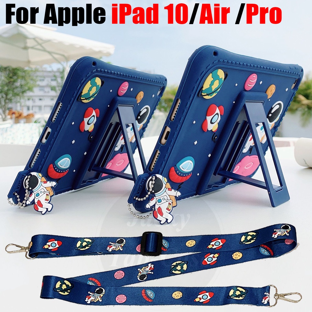Ốp Máy Tính Bảng Silicon Mềm Có Giá Đỡ Hình Phi Hành Gia 3D Cho iPad 10th (2022) 10.9 "7 8 9 Air 2 3 4 5 Mini 6 Pro 9.7 10.2 10.5 11