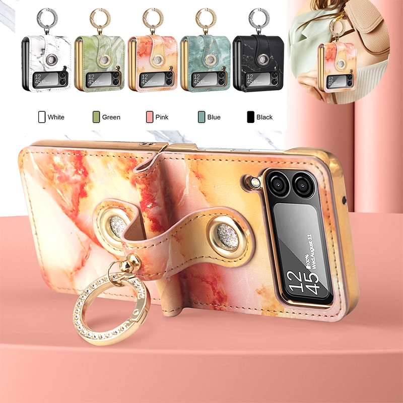 Ốp Điện Thoại Nắp Gập Mặt Kính Phối Da Họa Tiết Đám Mây Dễ Thương Cho Samsung Z Flip 4 Flip 3