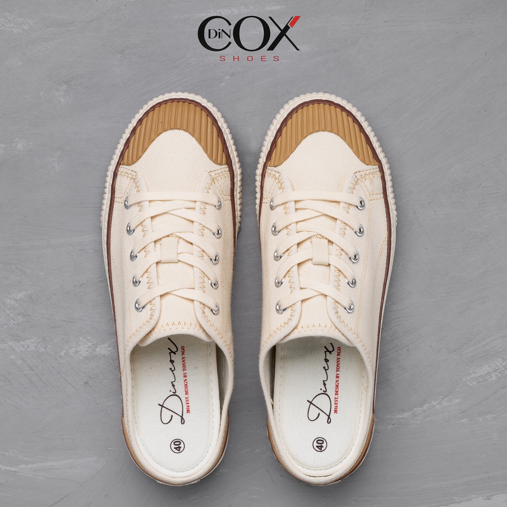 Giày Sục Đạp Gót Mules Vải Sneaker Unisex Tăng Chiều Cao 4cm DINCOX E10 Off/white