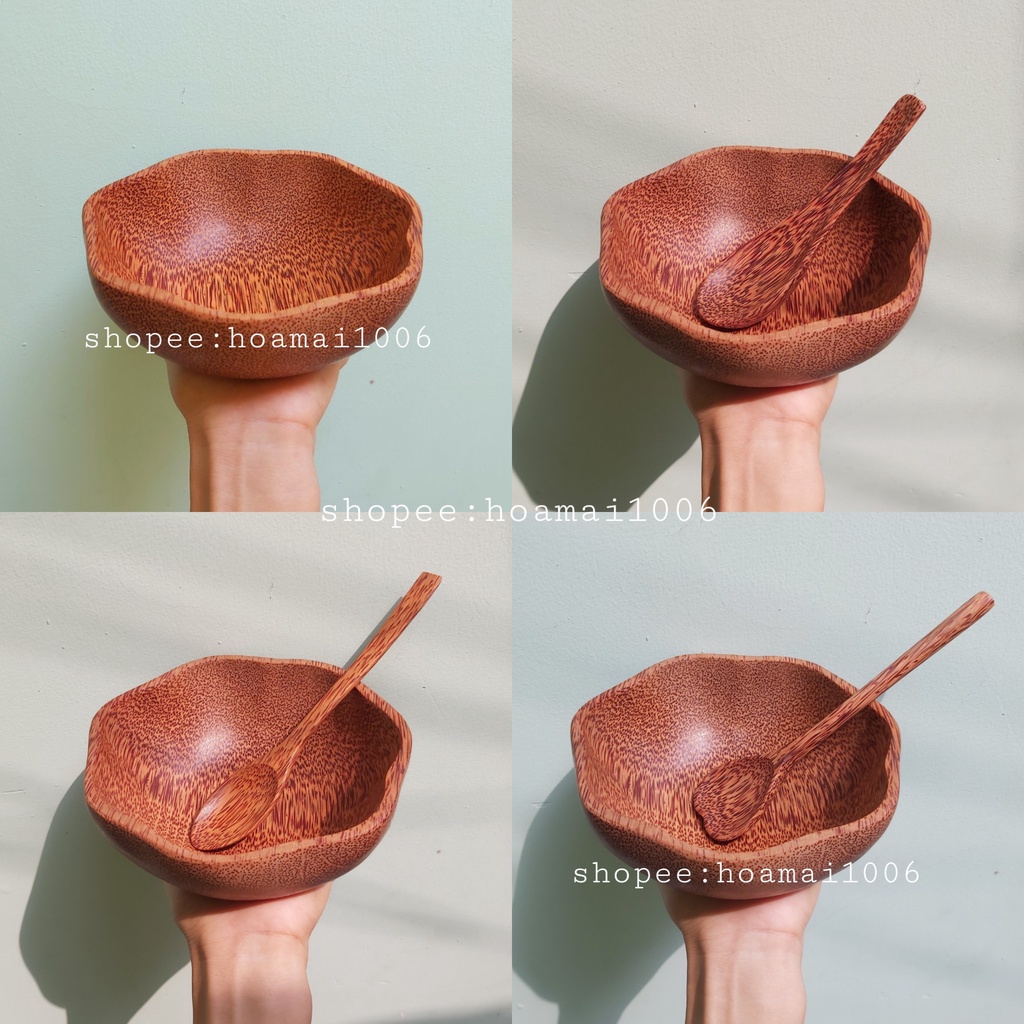 TÔ HOA MAI và MUỖNG TIM gỗ dừa ăn ngũ cốc,ăn bún mì, pha bột trộn mặt nạ, trang trí decor, chụp hình sản phẩm