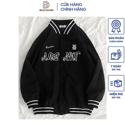 Áo khoác gió học sinh kiểu bomber from rộng unisex họa tiết chú gấu phong cách cool ngầu mới 2026 Bảo Đăng