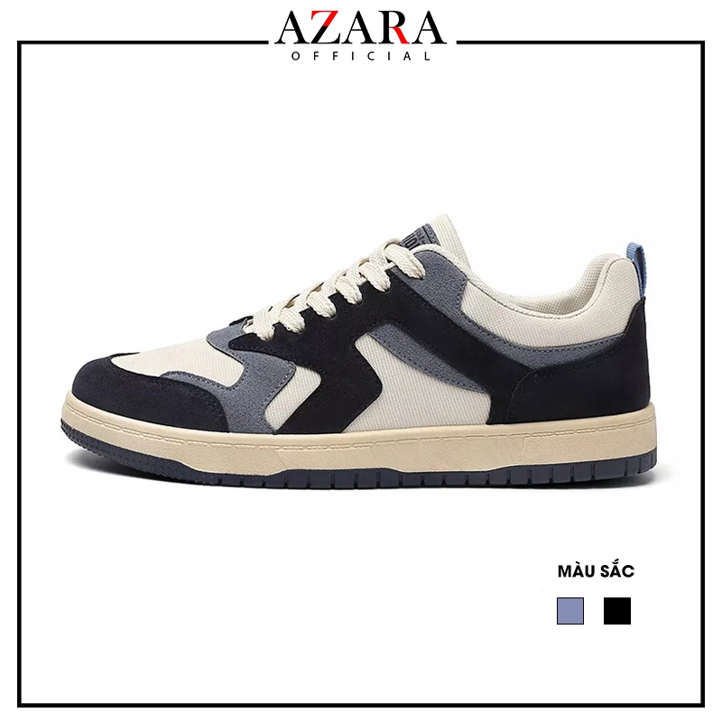 Giày Thể Thao Nam AZARA - Sneaker Màu Xanh - Màu Đen , Phong cách trẻ trung, Đế Bằng, Chất Vải Canvas Cao Cấp - G5553