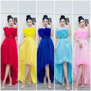 ĐẦM XOÈ ĐUÔI TÔM ĐÍNH LÔNG VŨ ảnh thật