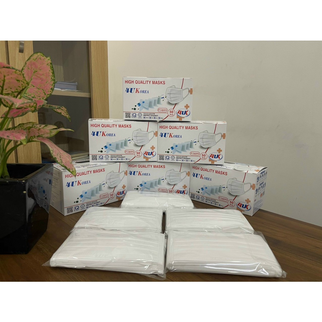 SỈ 10 HỘP, HỘP 50 CÁI KHẨU TRANG 4UK 4 LỚP KHÁNG KHUẨN  - CÓ THẺ MIX MÀU XANH, XÁM VÀ TRẮNG