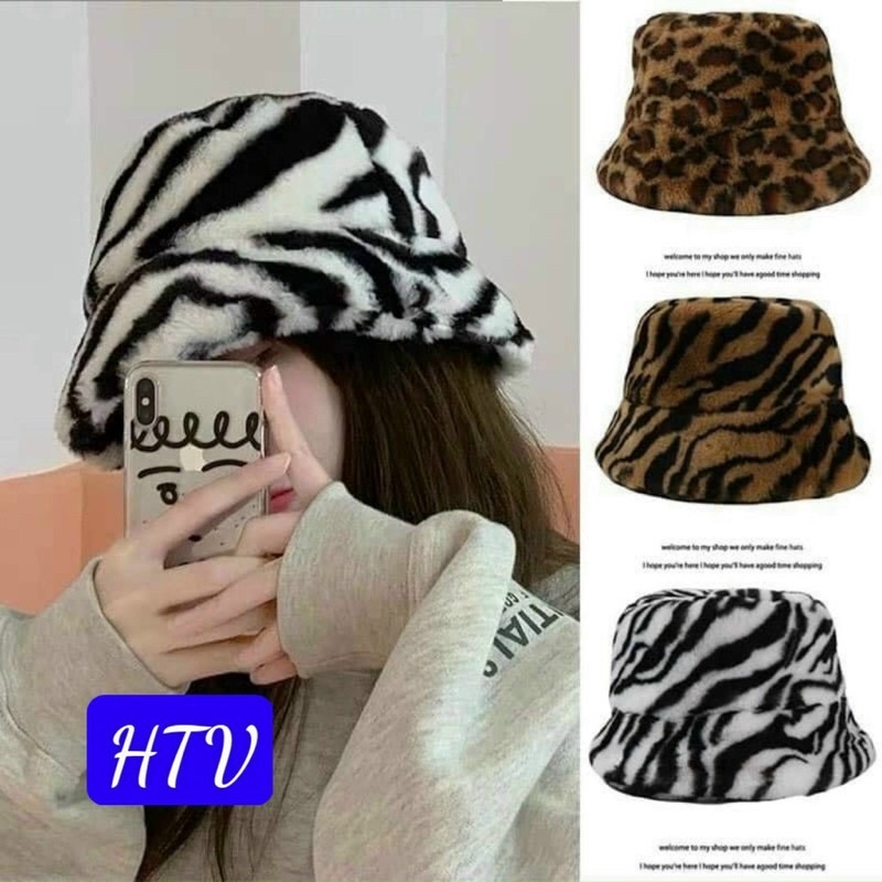 Mũ bucket lông họa tiết loại dày dặn