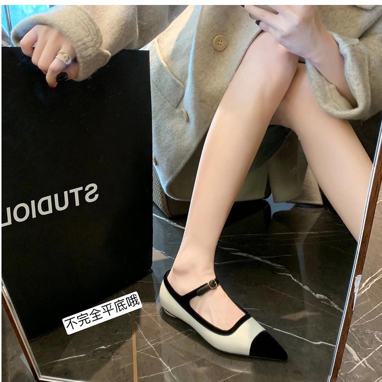 Giày Búp Bê Mũi Nhọn Đế Bằng Màu Sắc Thời Trang Thu Đông Phong Cách Pháp Cho Nữ