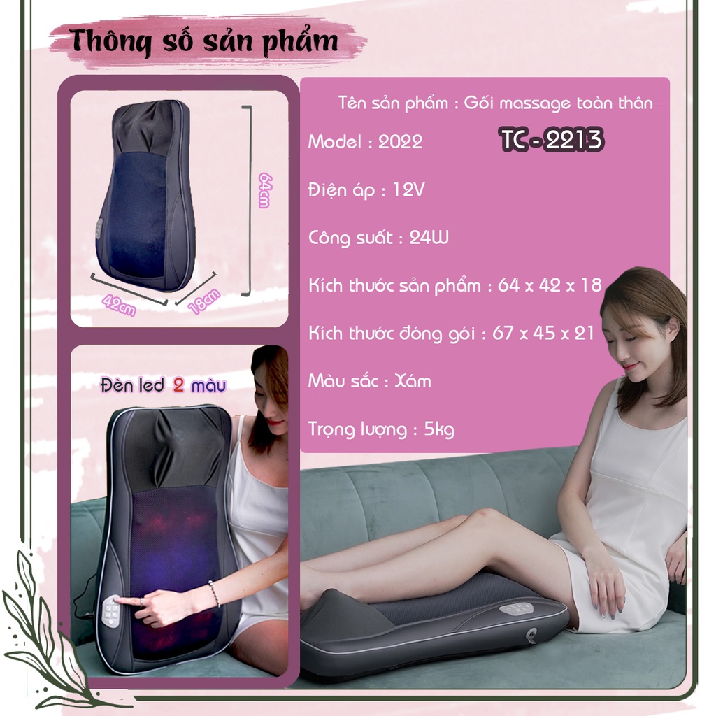 Gối massage hồng ngoại -  model 2022 SKGD-2022- đầu mát-xa cải tiển, con lăn 4D -  massage toàn thân