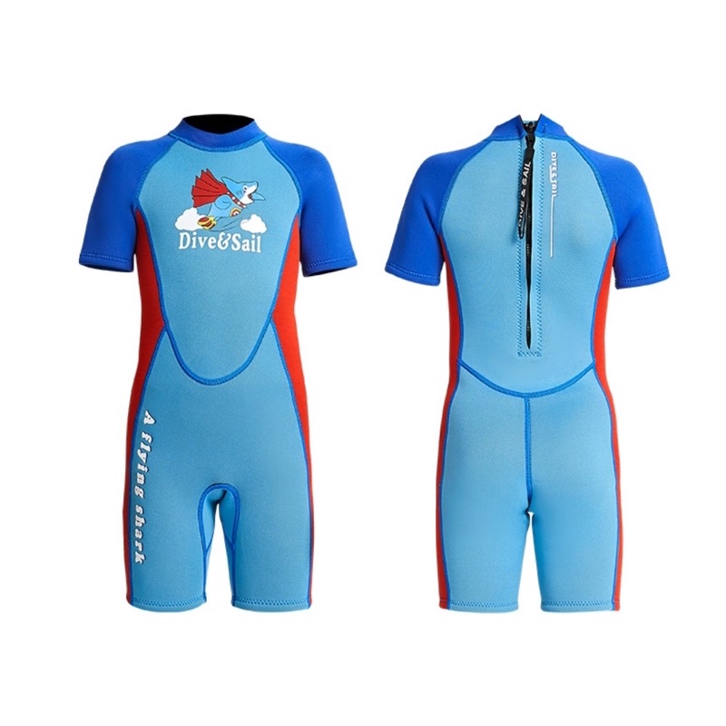 Đồ bơi giữ nhiệt ngắn tay dày 2.5mm cho bé trai WS M151614K hiệu Dive & Sail xanh cá mập